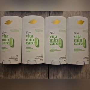 4 New Dove Vitamin Care+ Alumuniun Free Deodorant Stick; Cucumber & Melon Scent